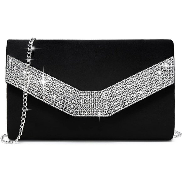 Women's Black Evening Formal Party Clutches Cocktail Prom Velvet Handbags - Picture 1 of 5